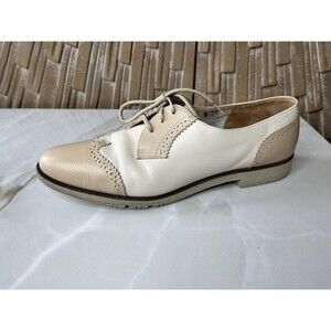 Salvatore Ferragamo Ferrara Beige Leather Oxfords Lace Up 8.5 AA NARROW Shoes